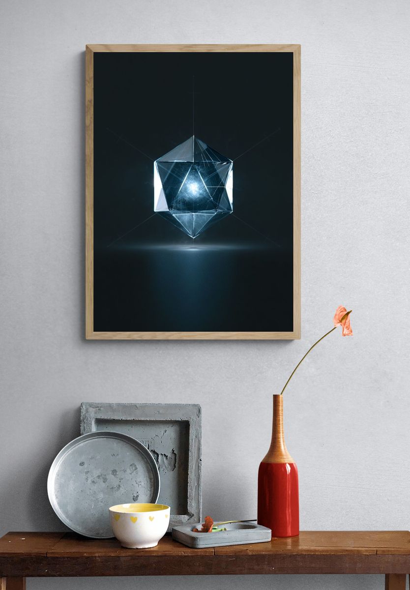 Glowing Crystal Geometric Poster. — room view 3