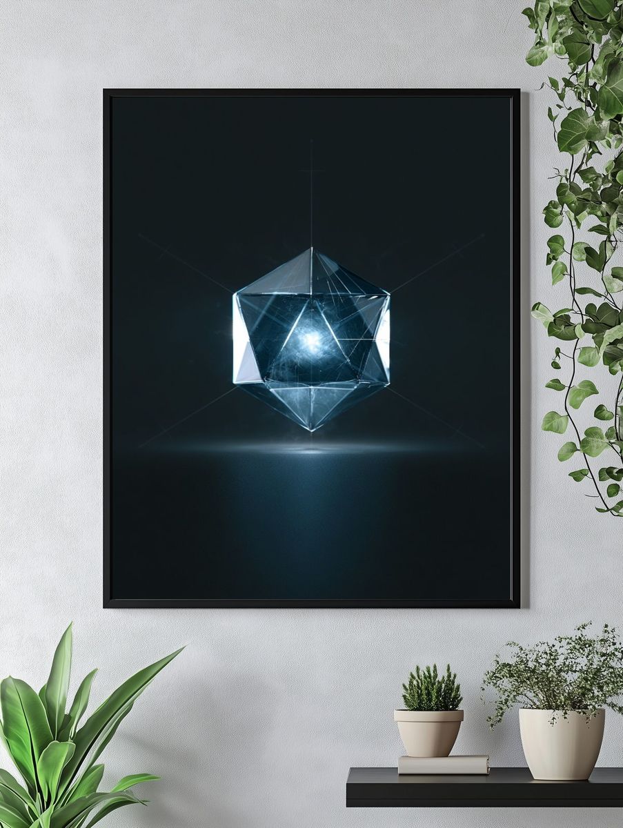 Glowing Crystal Geometric Poster. — room view 4
