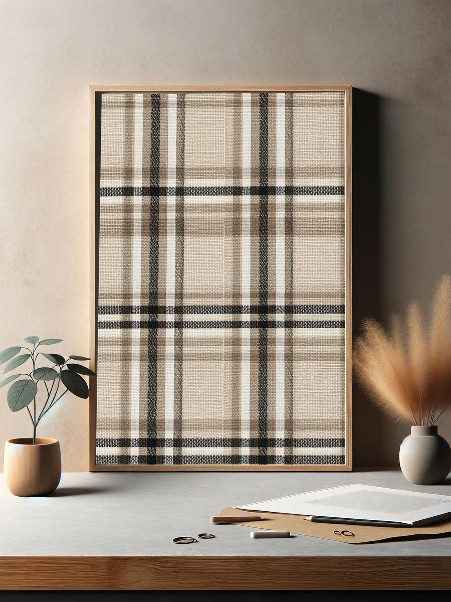 Beige Plaid Texture Print. — room view 2