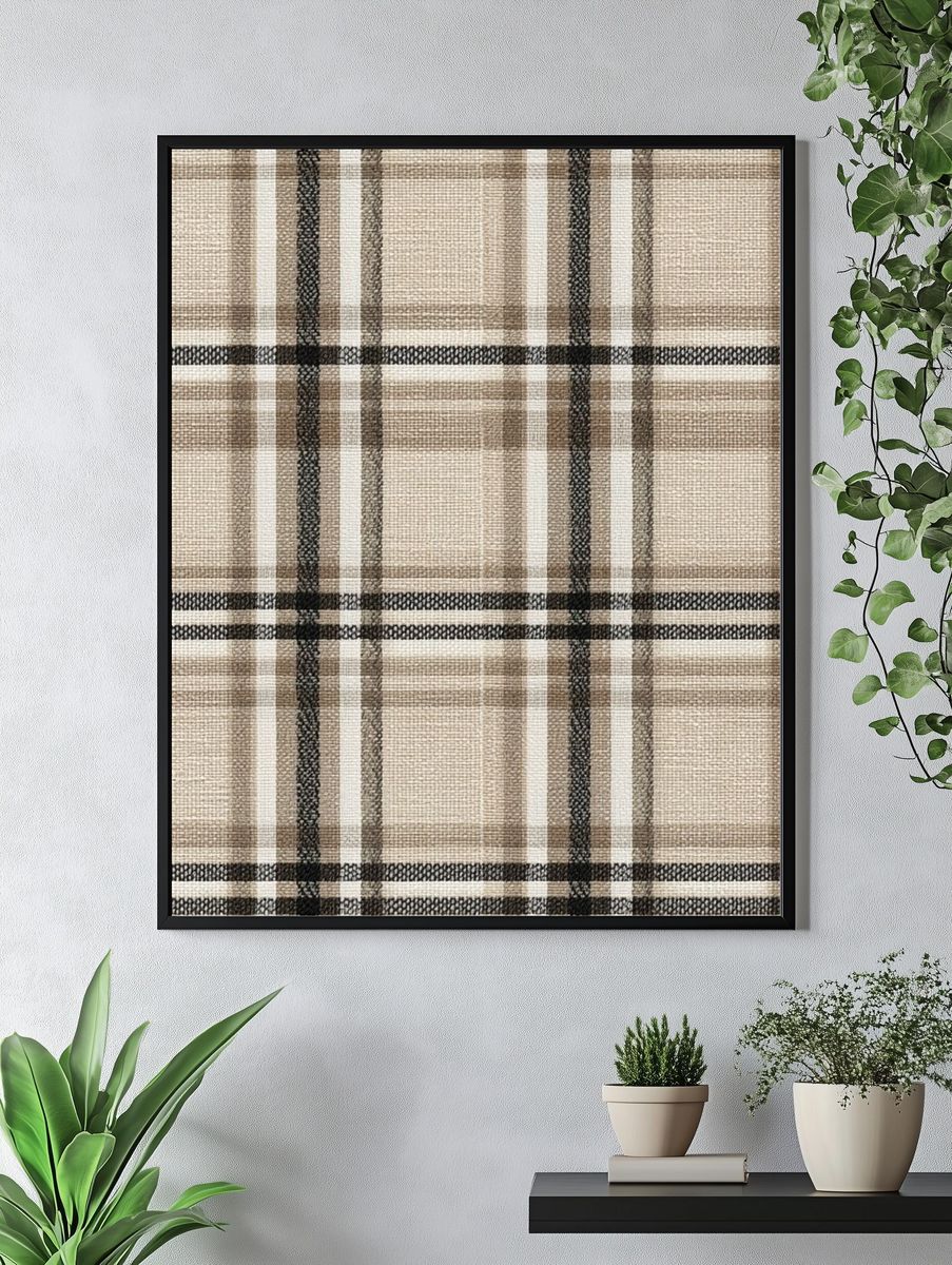 Beige Plaid Texture Print. — room view 4