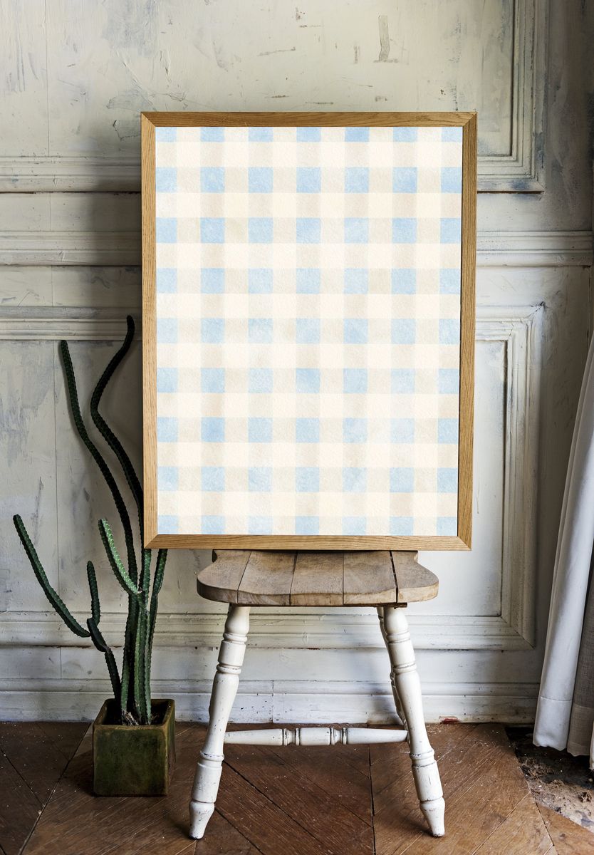 Blue Gingham Pattern Print. room preview