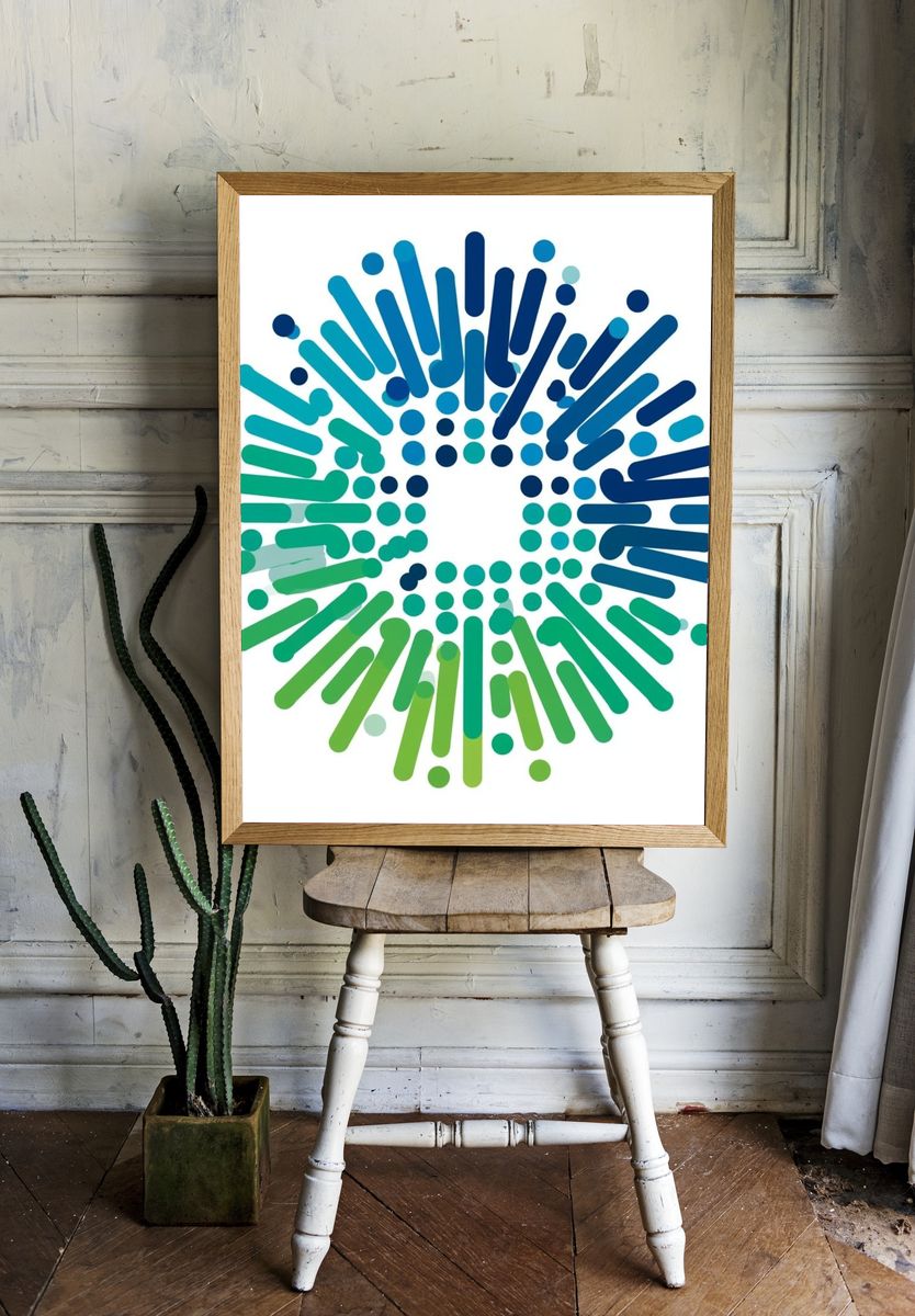 Blue Green Burst Abstract Poster. — room view 1
