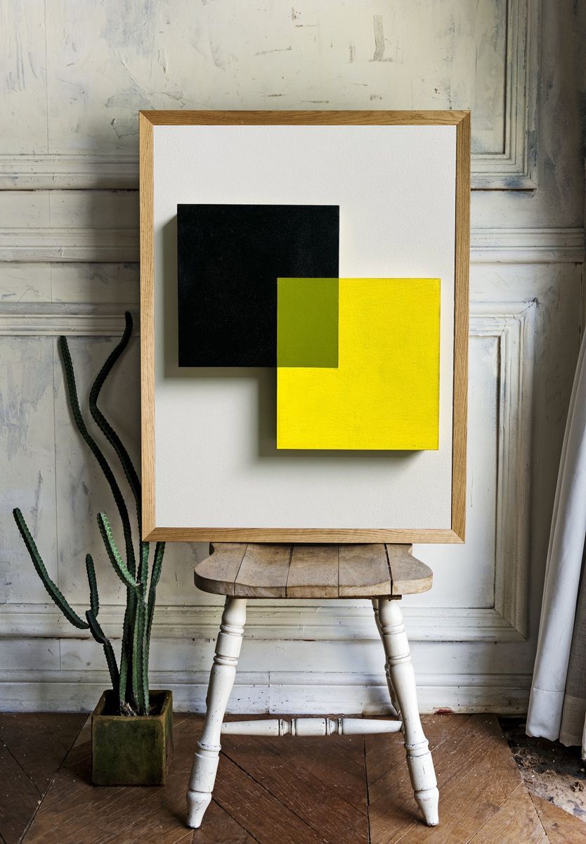 Black and Yellow Geometric Abstract Poster. room preview