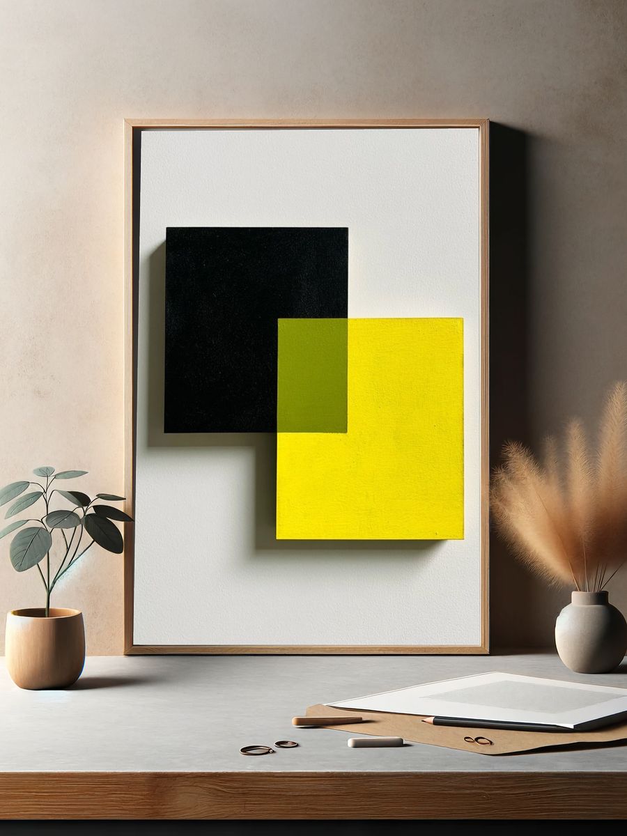 Black and Yellow Geometric Abstract Poster. — room view 2