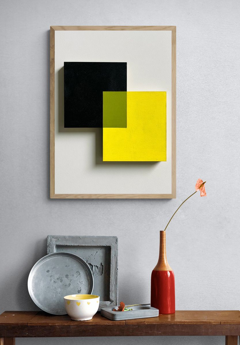 Black and Yellow Geometric Abstract Poster. — room view 3
