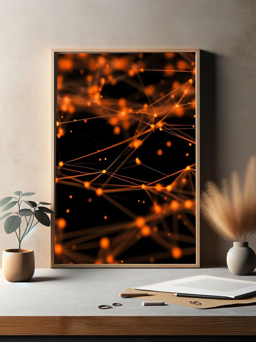 Glowing Orange Network Abstract Poster. — room view 2