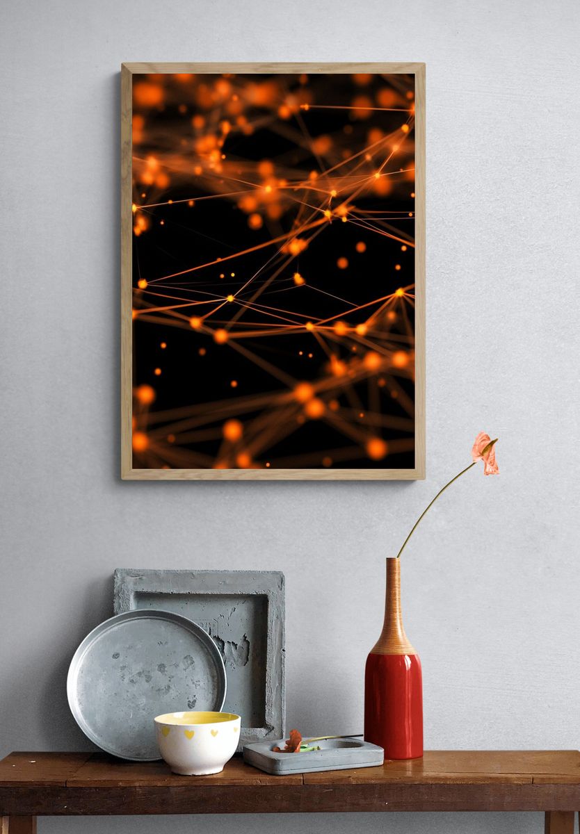 Glowing Orange Network Abstract Poster. — room view 3