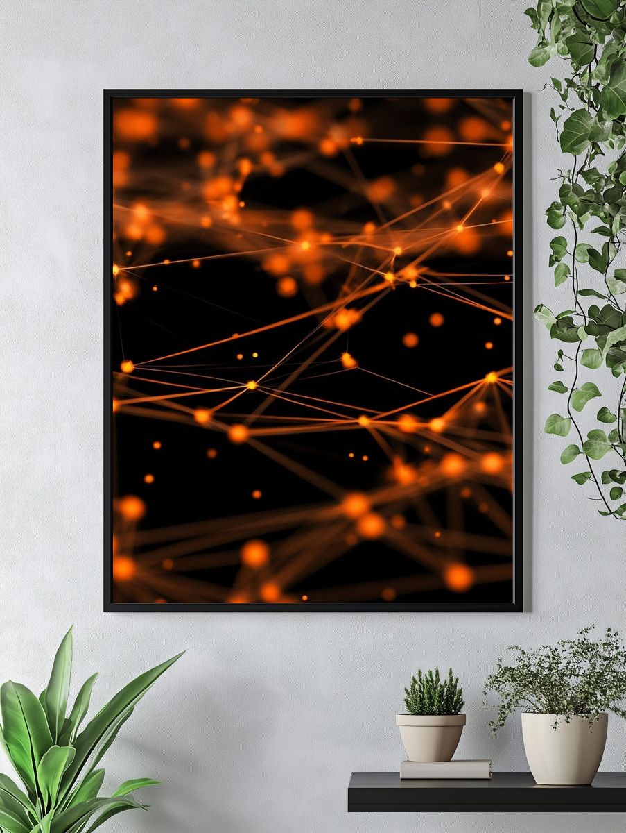 Glowing Orange Network Abstract Poster. — room view 4
