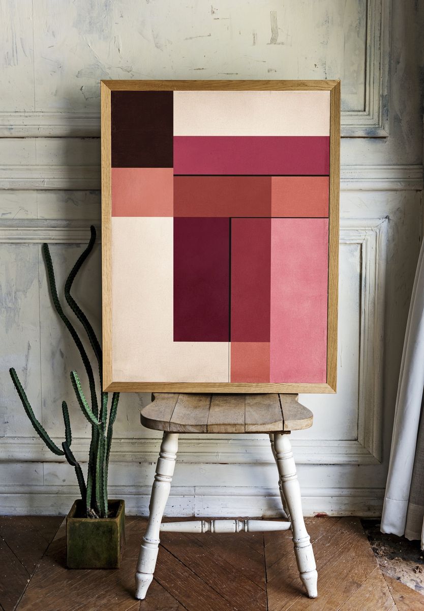 Geometric Rose Blocks Poster. room preview