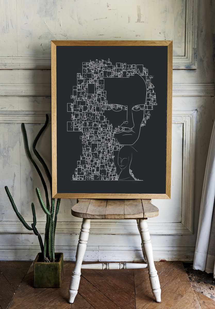 Abstract Face Line Art Poster. room preview