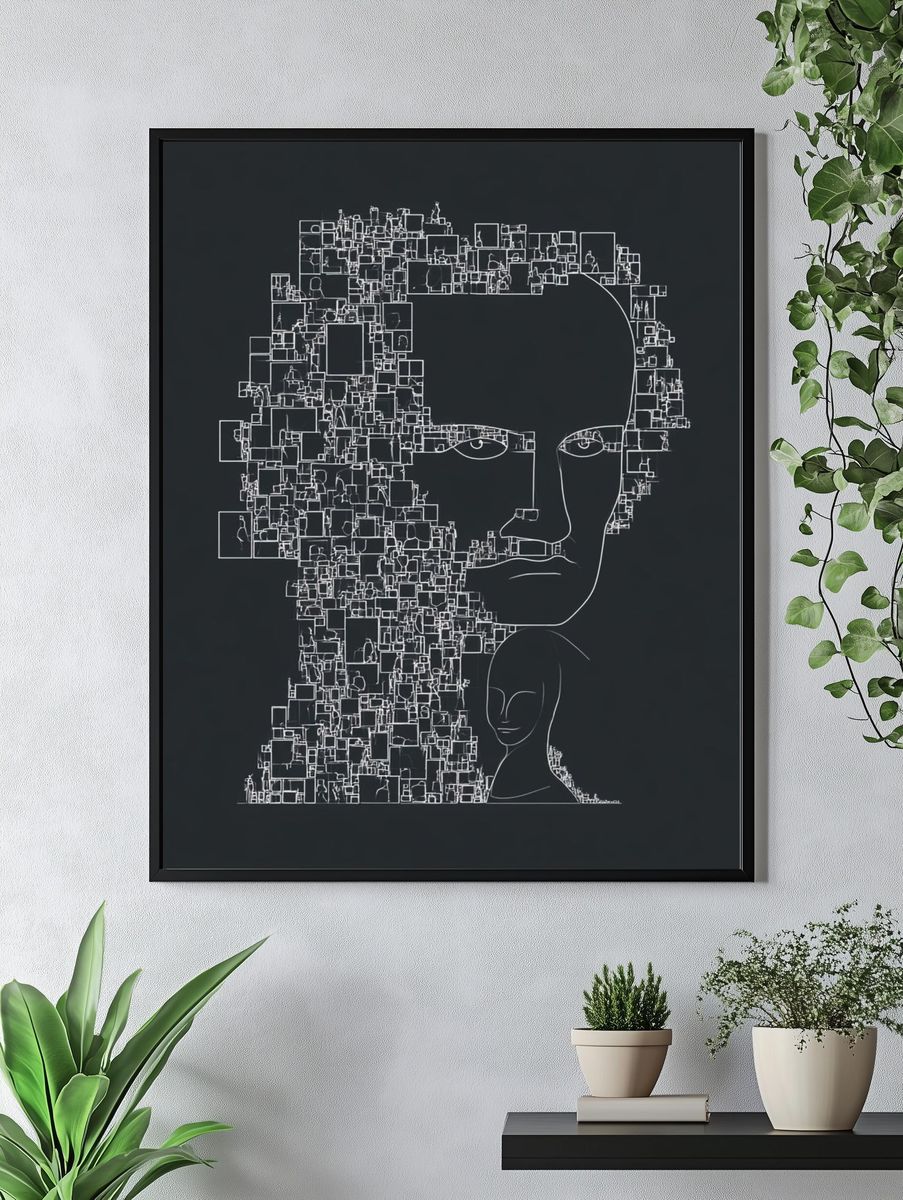 Abstract Face Line Art Poster. — room view 4
