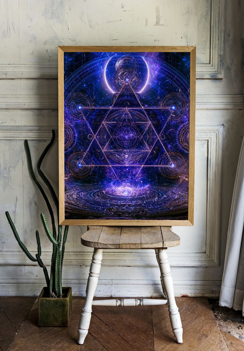 Cosmic Sacred Geometry Abstract Print. room preview