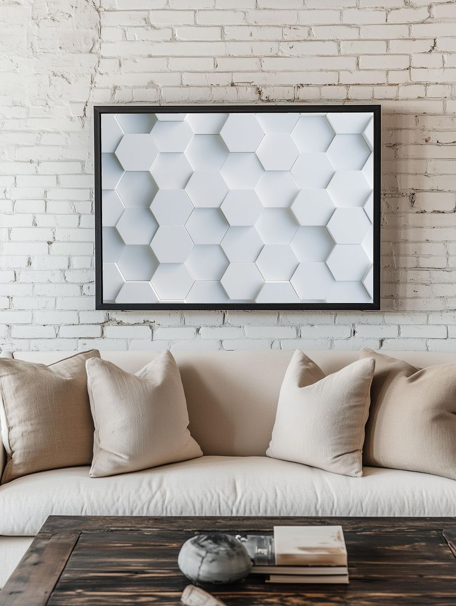 White Hexagon Relief Abstract Poster. room preview