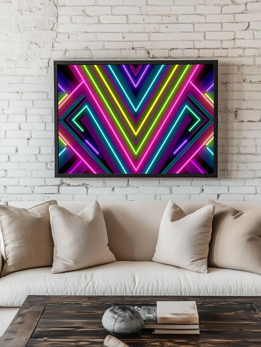 Neon Vortex Geometric Poster. — room view 1