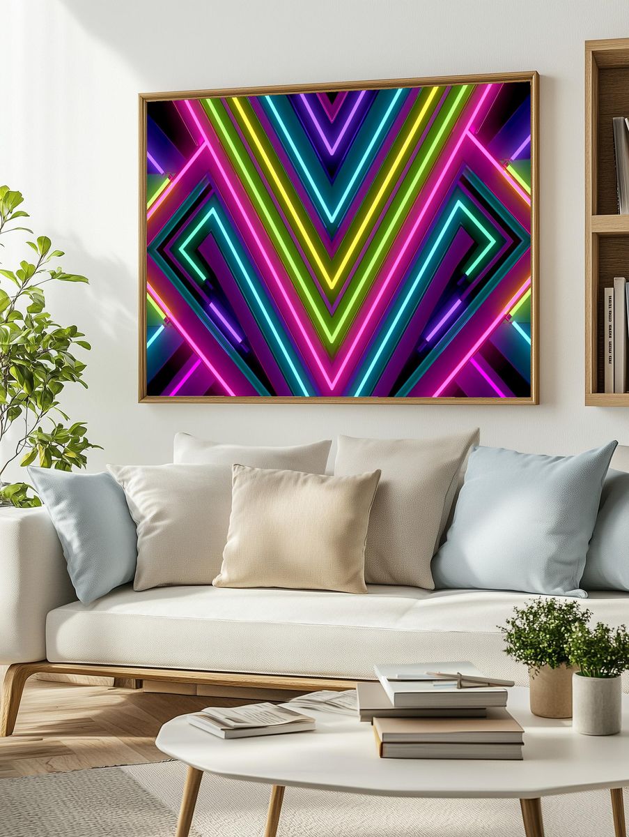 Neon Vortex Geometric Poster. — room view 2