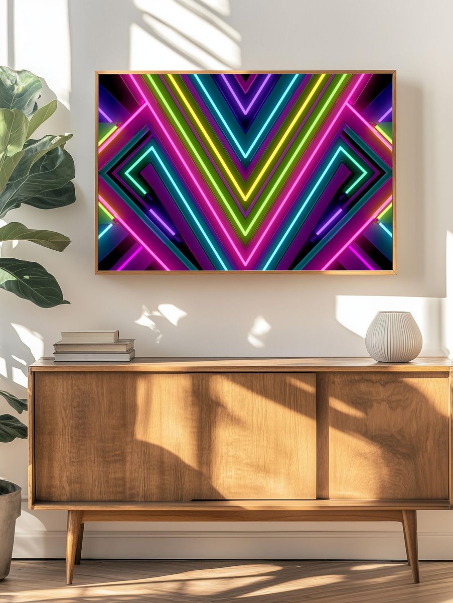 Neon Vortex Geometric Poster. — room view 3