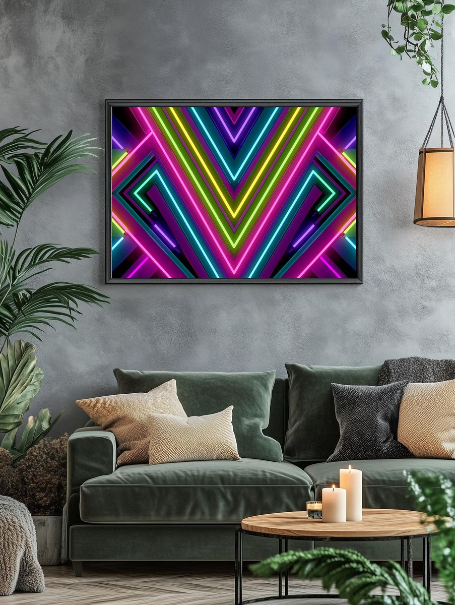 Neon Vortex Geometric Poster. — room view 4