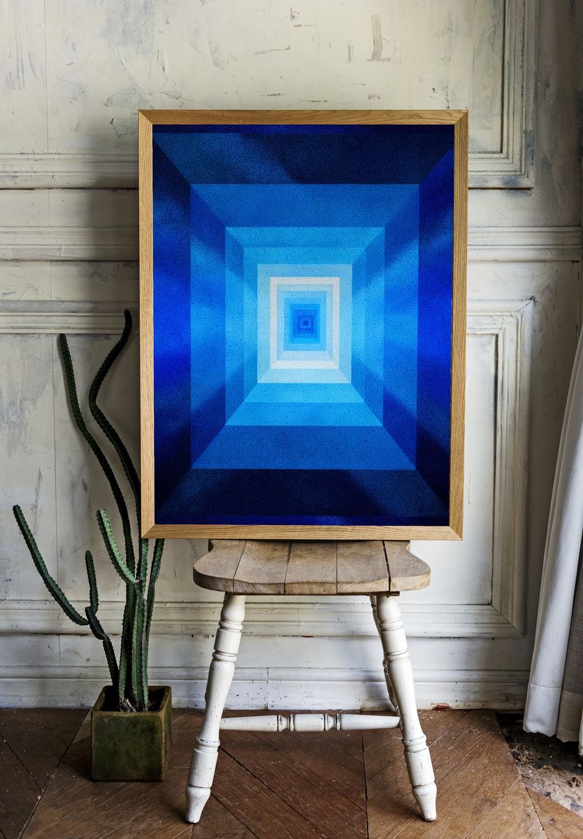 Blue Geometric Tunnel Poster. room preview