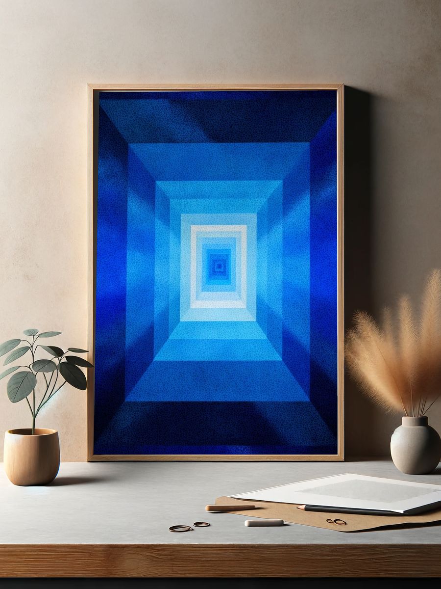 Blue Geometric Tunnel Poster. — room view 2