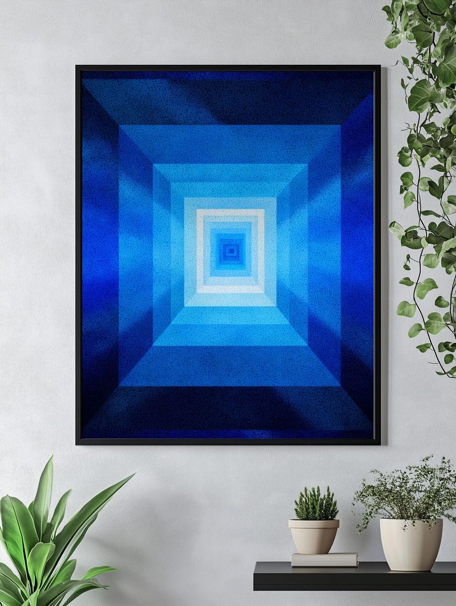 Blue Geometric Tunnel Poster. — room view 4