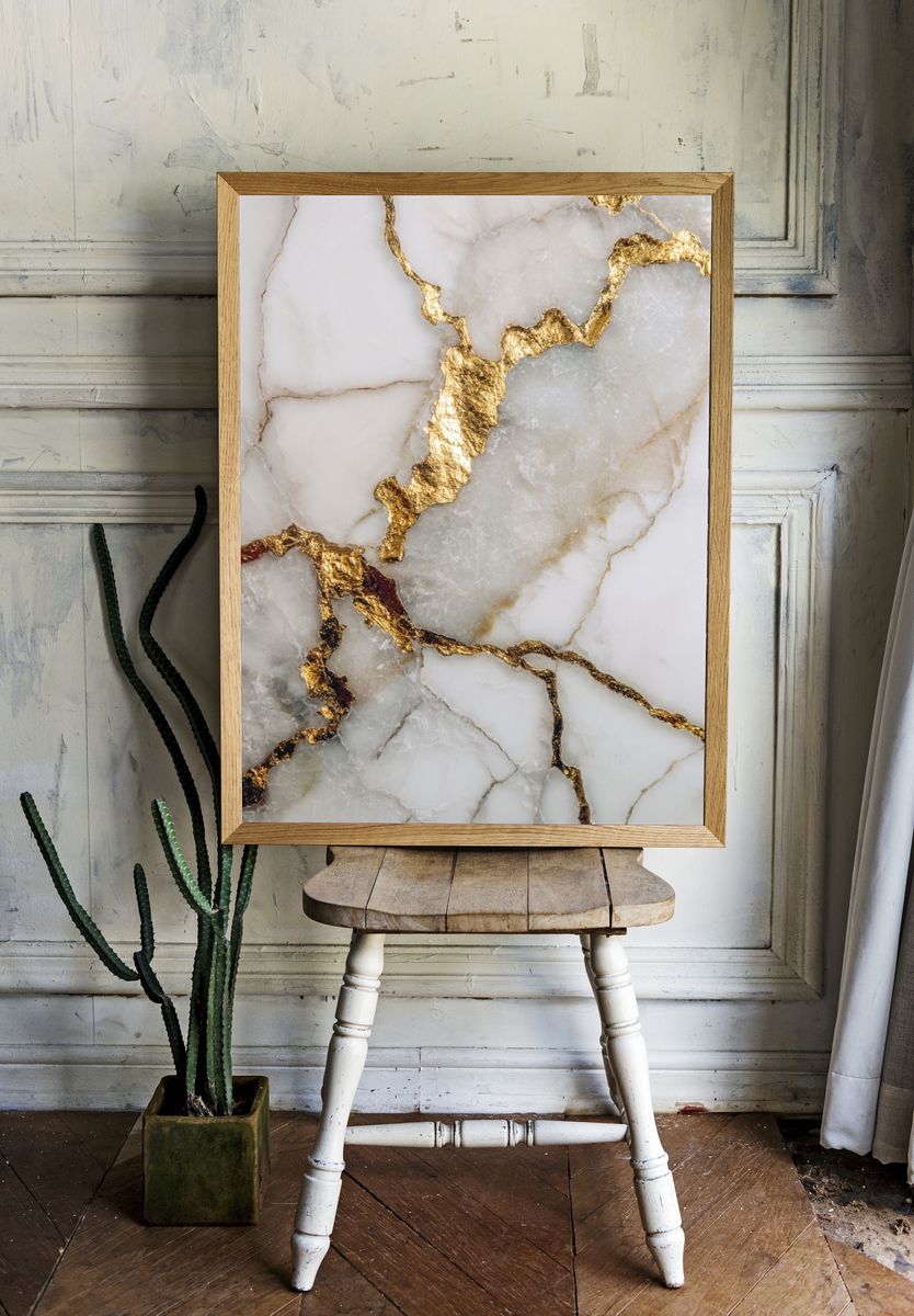 Gold Veined Marble Abstract Print. — room view 1