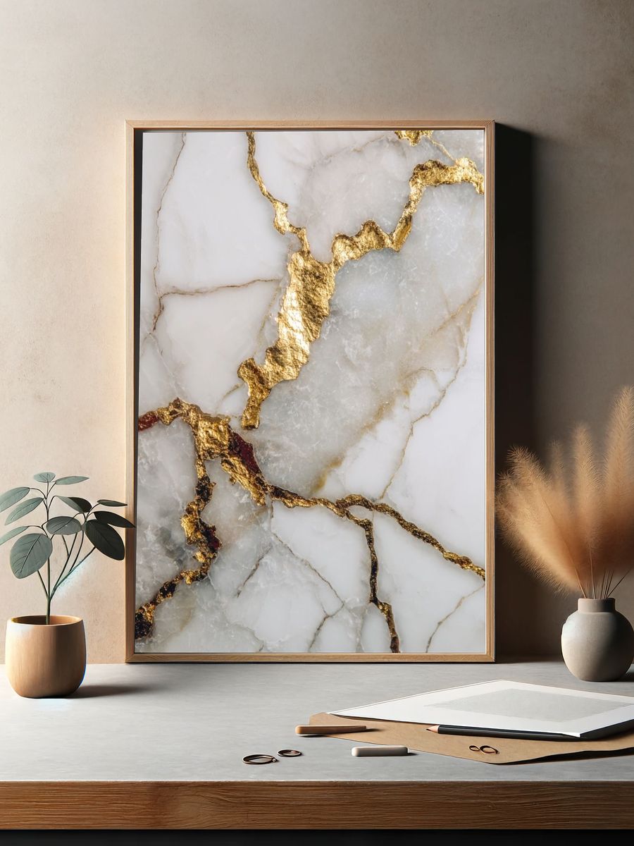 Gold Veined Marble Abstract Print. — room view 2