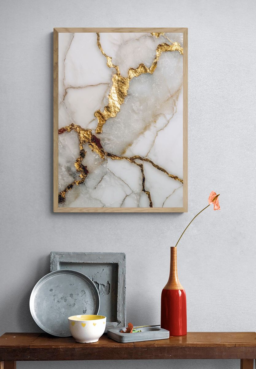 Gold Veined Marble Abstract Print. — room view 3