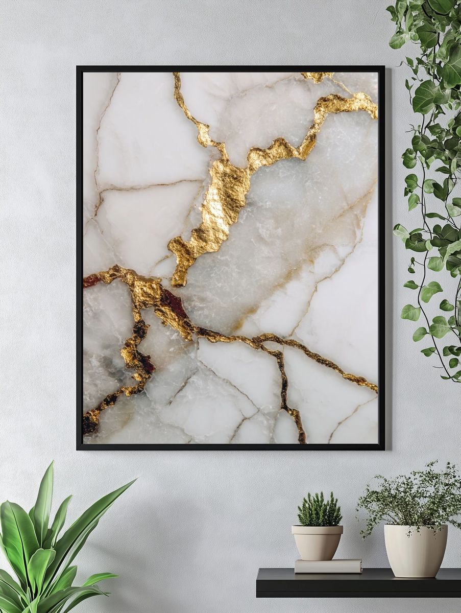 Gold Veined Marble Abstract Print. — room view 4