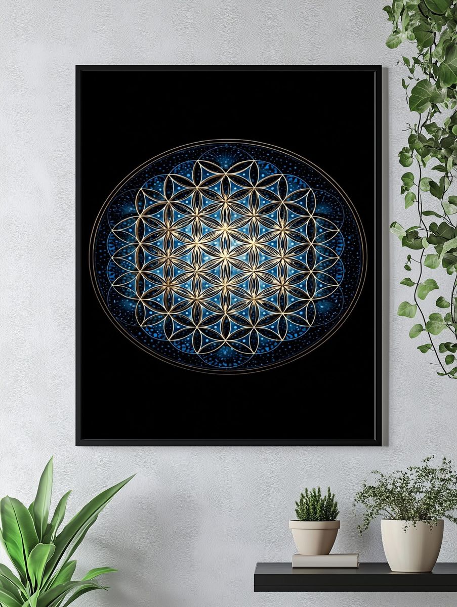Blue Sacred Geometry Mandala Poster. — room view 4
