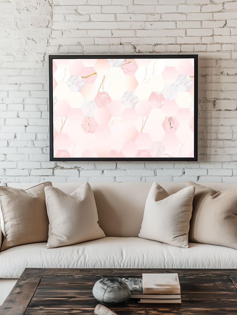 Pink feminine hexagon geometric background. room preview
