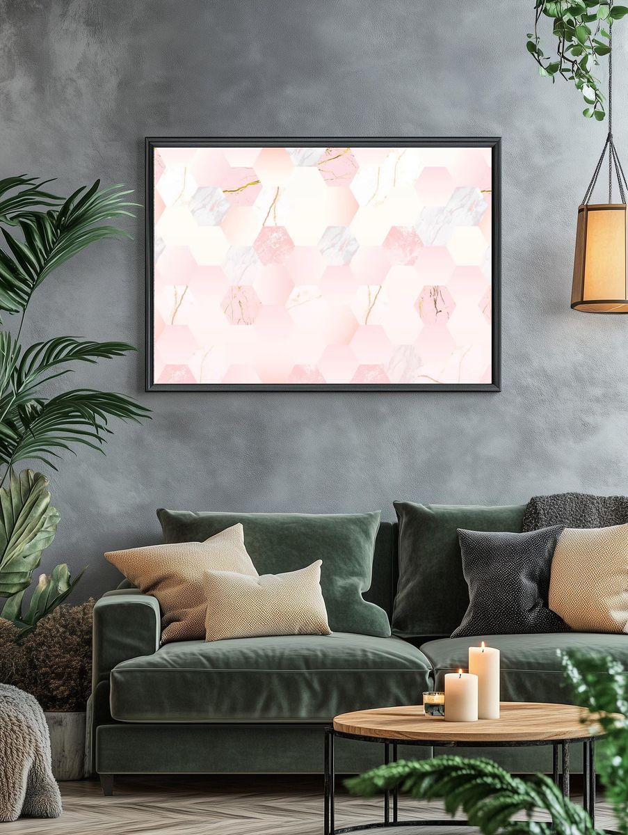 Pink feminine hexagon geometric background. — room view 4