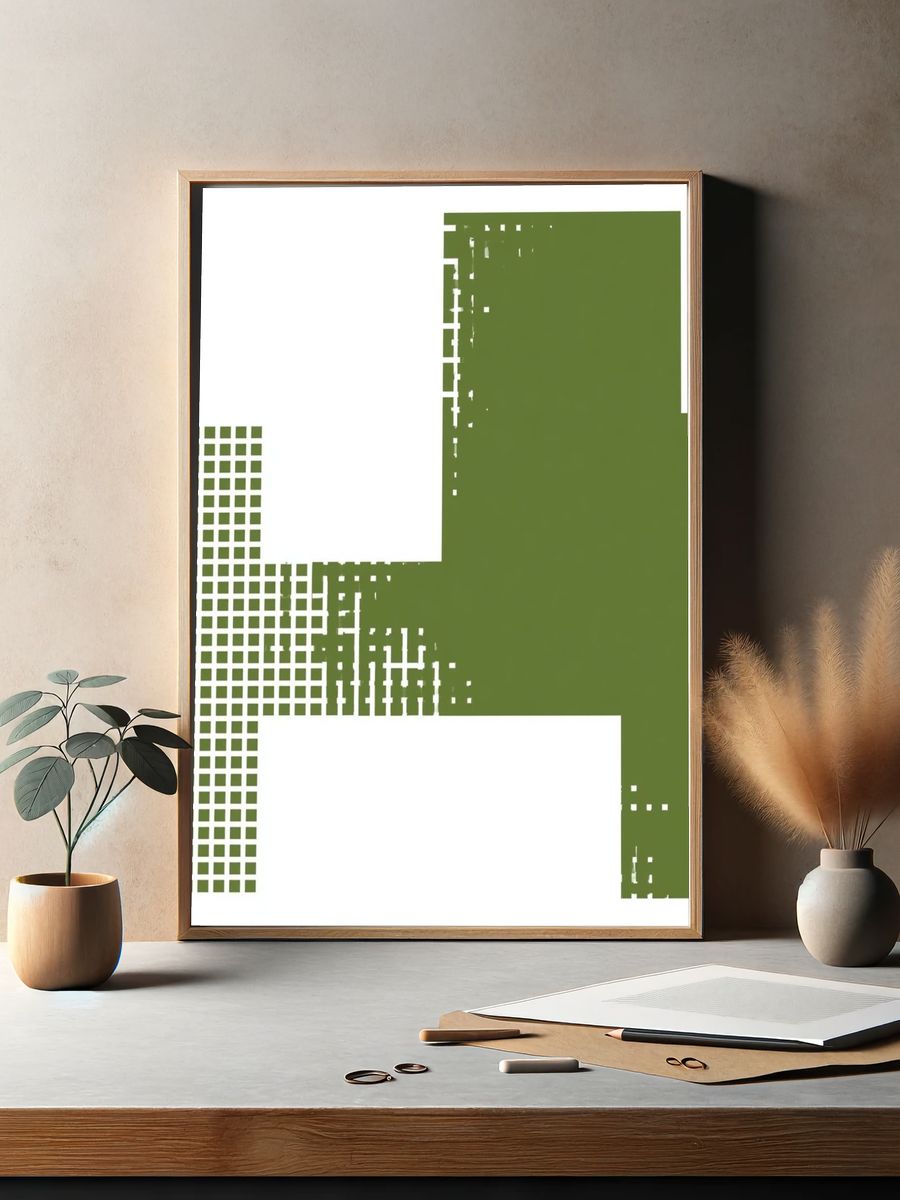 Olive Grid Abstract Poster. — room view 2