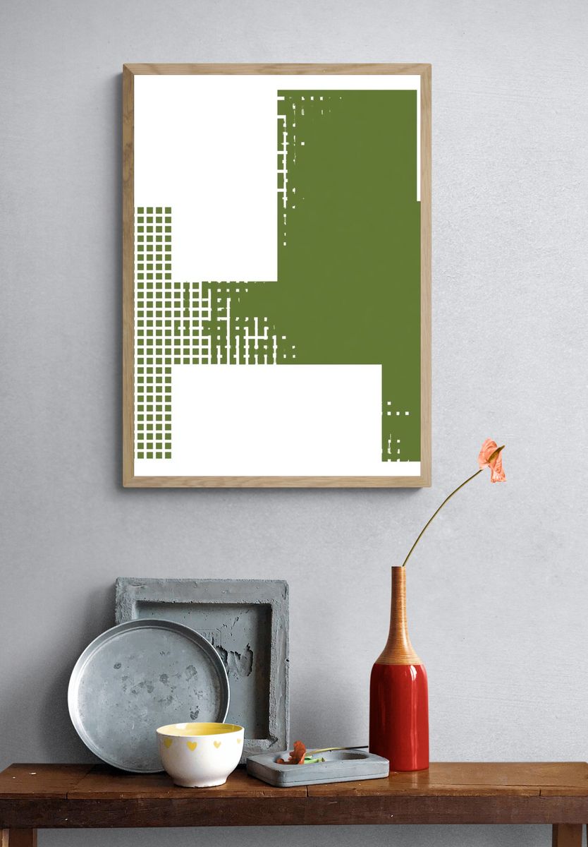 Olive Grid Abstract Poster. — room view 3
