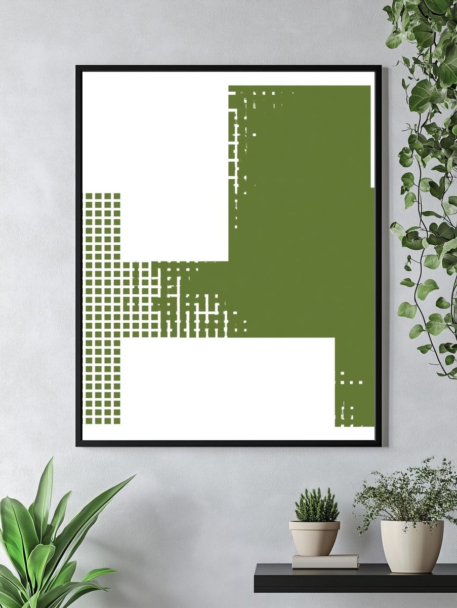 Olive Grid Abstract Poster. — room view 4