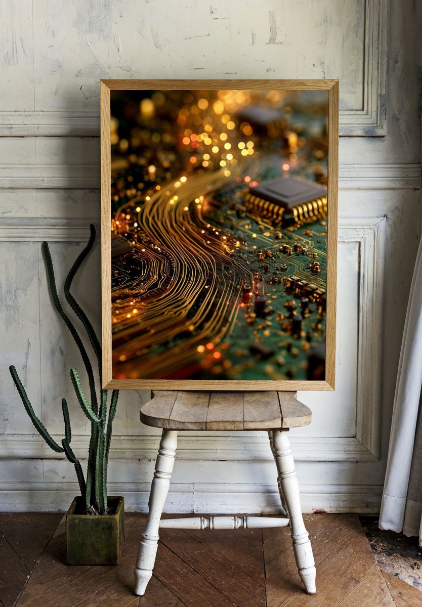 Circuit Board Glow Abstract Print. — room view 1