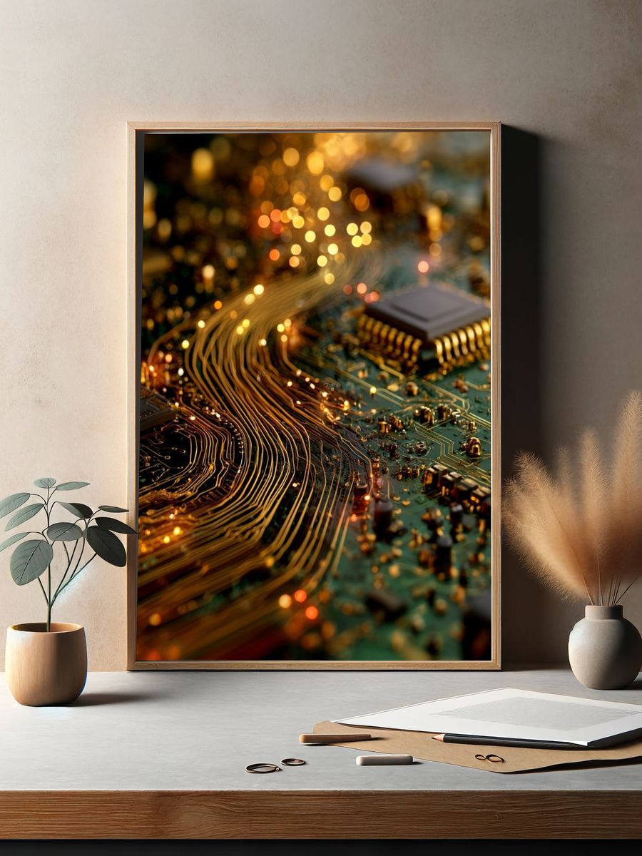 Circuit Board Glow Abstract Print. — room view 2