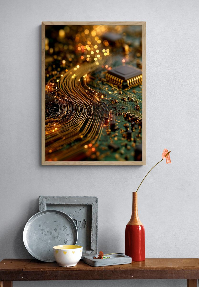 Circuit Board Glow Abstract Print. — room view 3