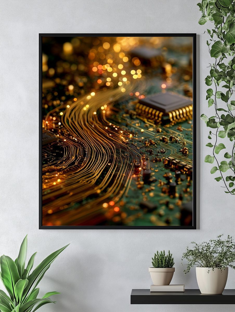 Circuit Board Glow Abstract Print. — room view 4