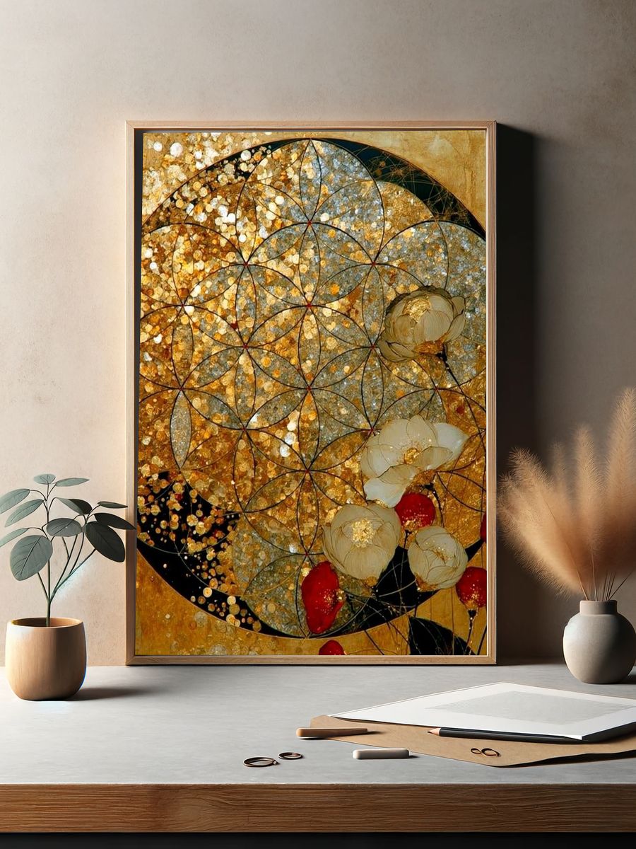 Golden Floral Mandala Poster. — room view 2