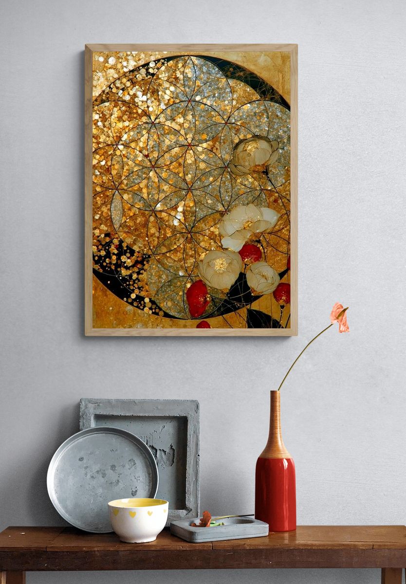 Golden Floral Mandala Poster. — room view 3