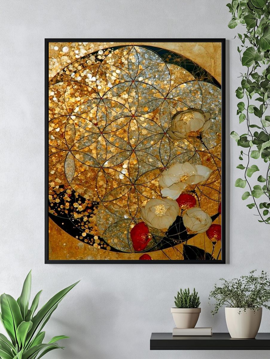 Golden Floral Mandala Poster. — room view 4