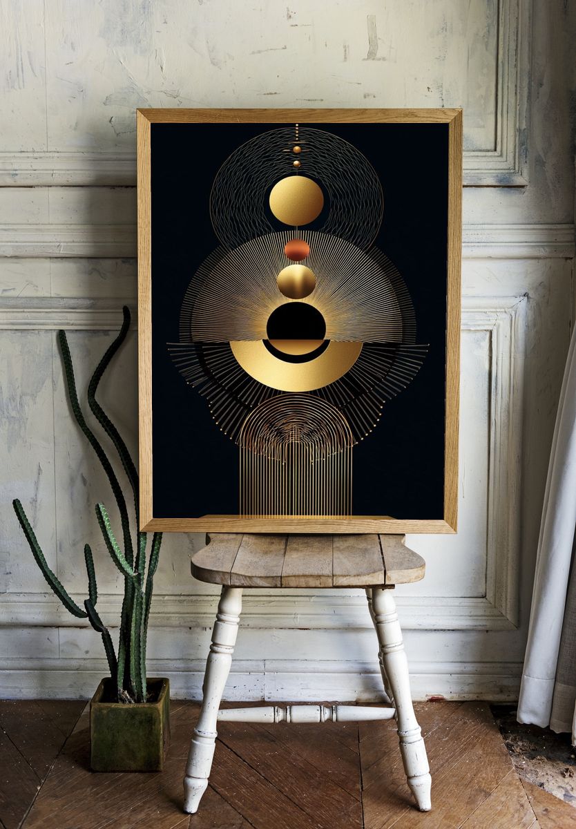 Golden Geometric Orbit Poster. — room view 1