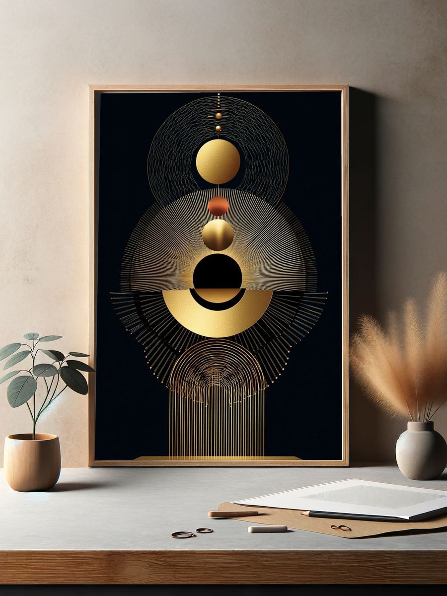 Golden Geometric Orbit Poster. — room view 2