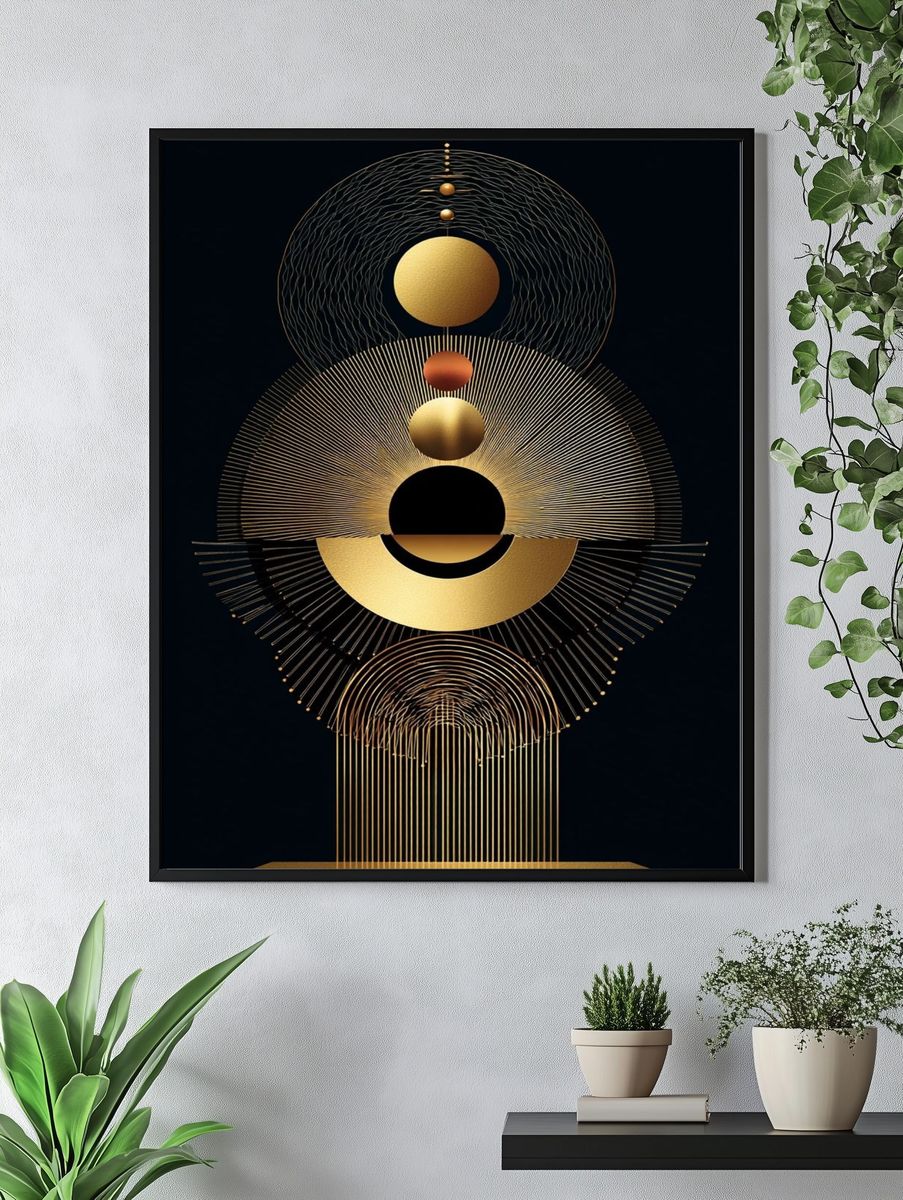 Golden Geometric Orbit Poster. — room view 4
