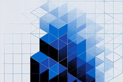 Blue Geometric Cube Abstract Poster.