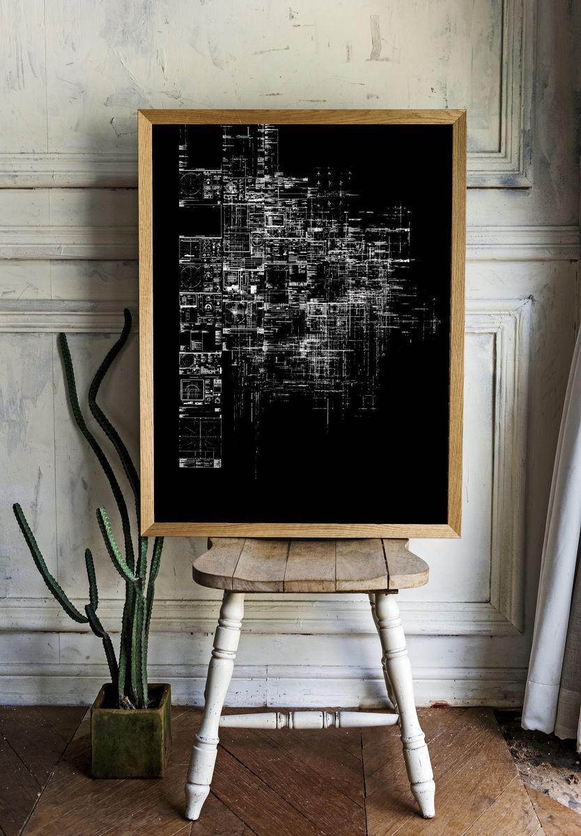 Glitch Circuit Grid Print. room preview