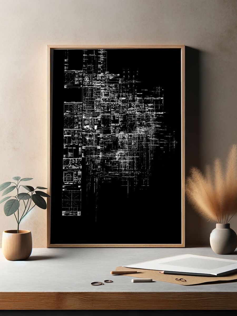 Glitch Circuit Grid Print. — room view 2