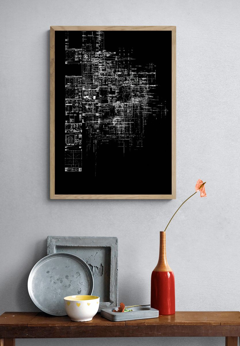 Glitch Circuit Grid Print. — room view 3