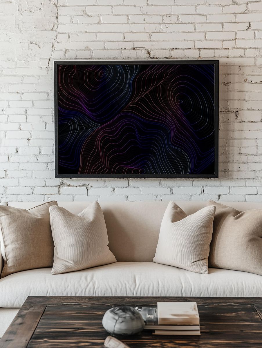 Blue pink abstract map contour. — room view 1