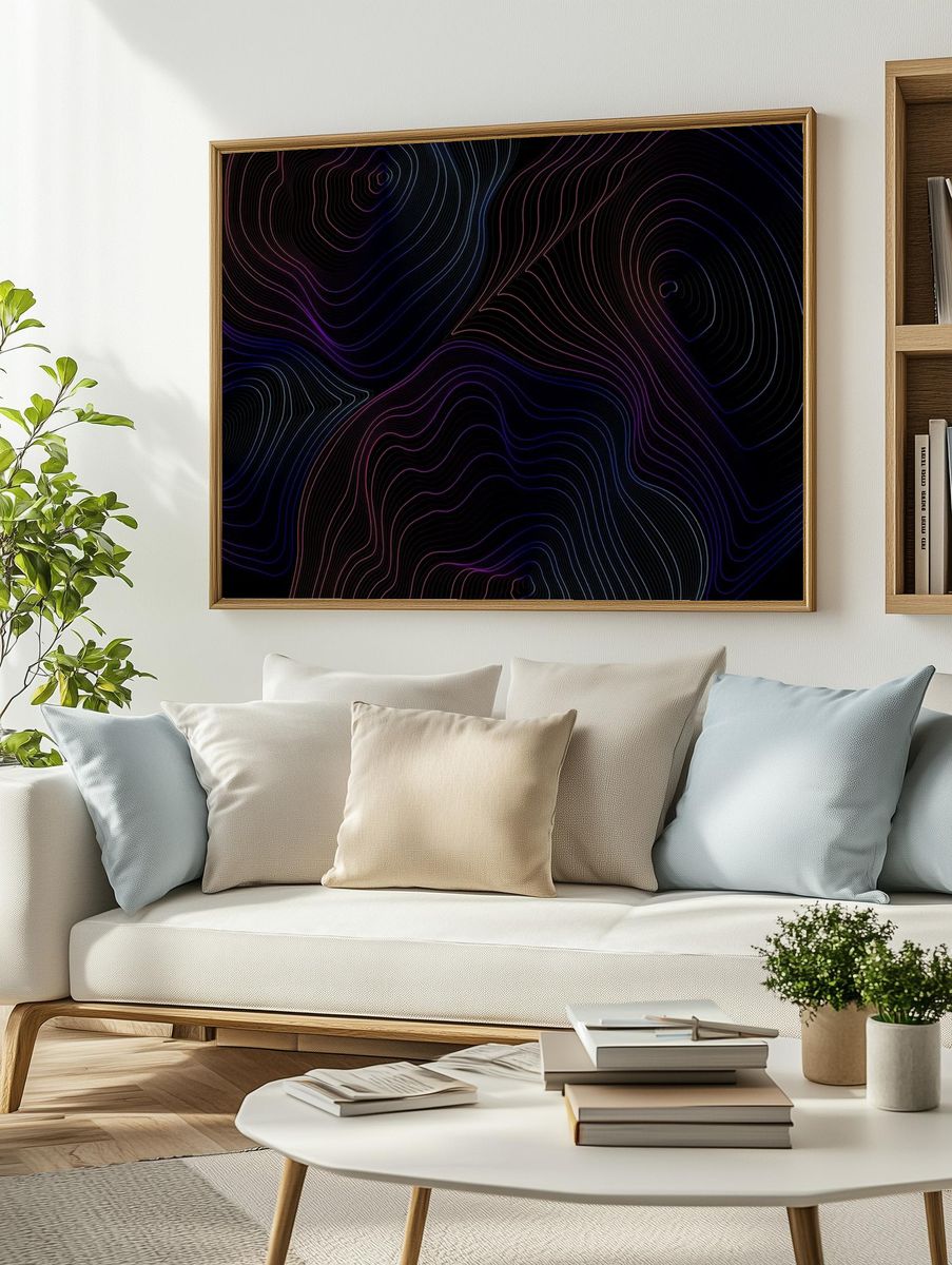 Blue pink abstract map contour. — room view 2
